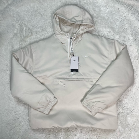 New Nike Solo Swoosh Satin Anorak Jacket White Men’s Size DR0839-030